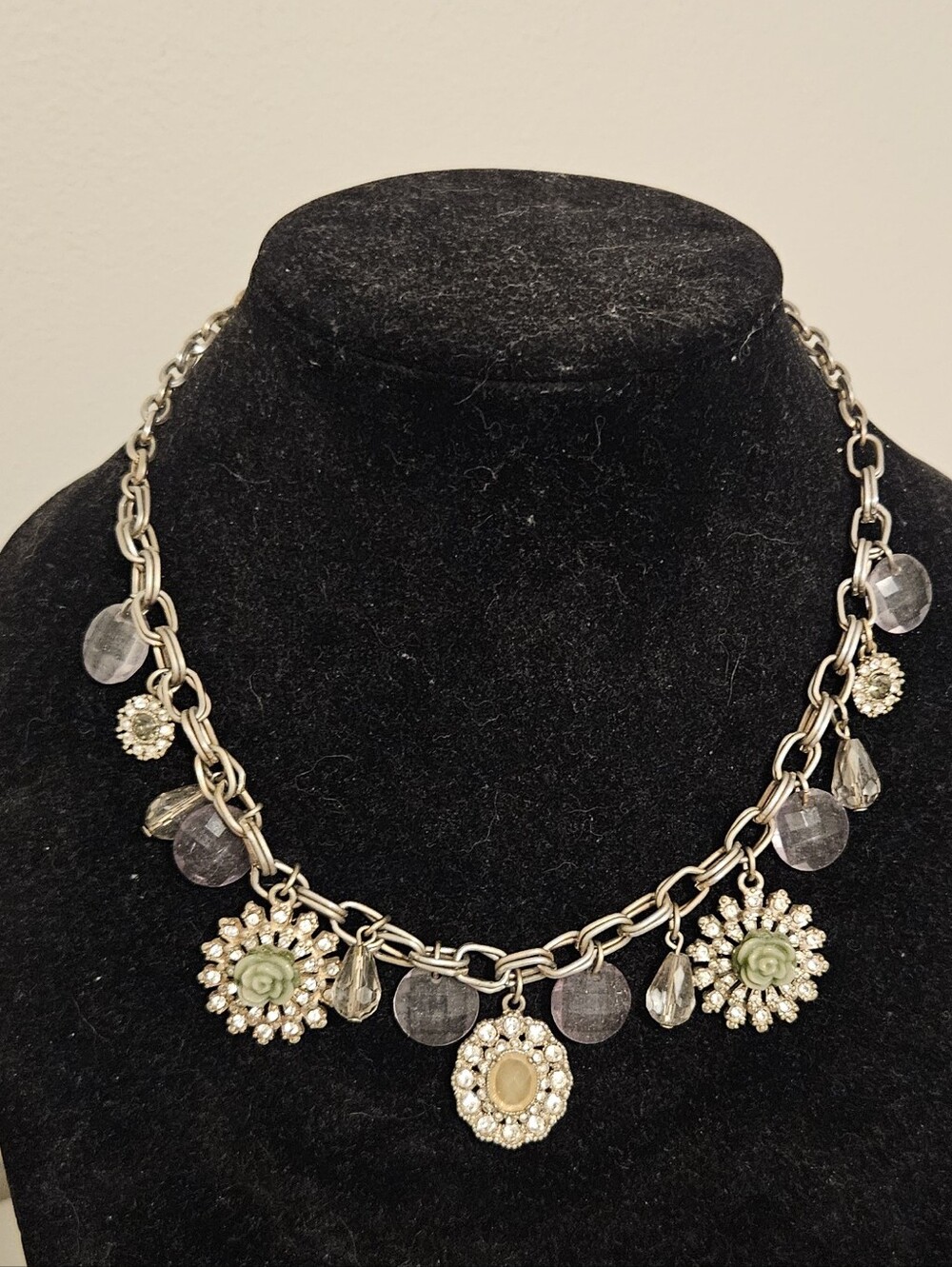 Loft Purple And Green Flower Gemstone Statement Charm Necklace